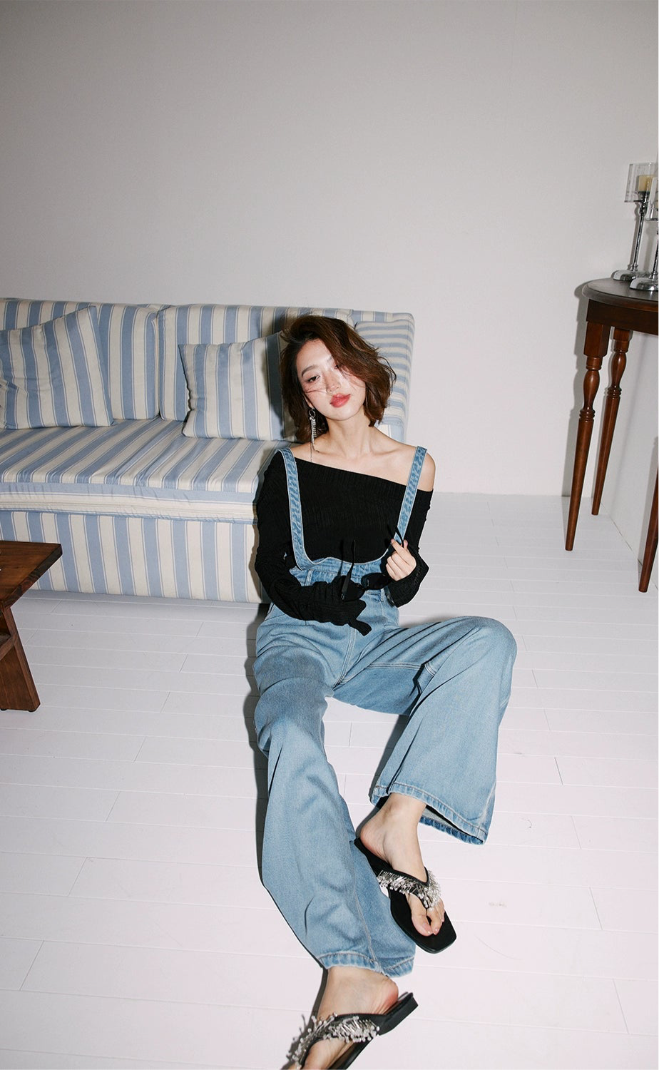 Slim Off-Shoulder Rib Knit Top / スリムオフショルダーリブニット