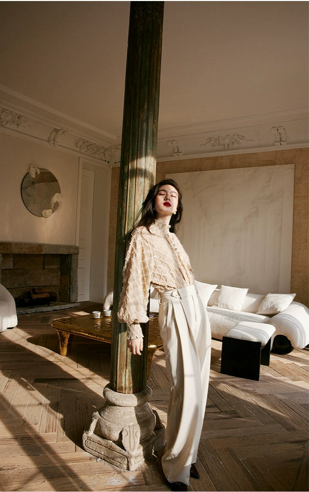 High Waist Pleated Wide Leg Pants / ハイウエストタックワイドパンツ