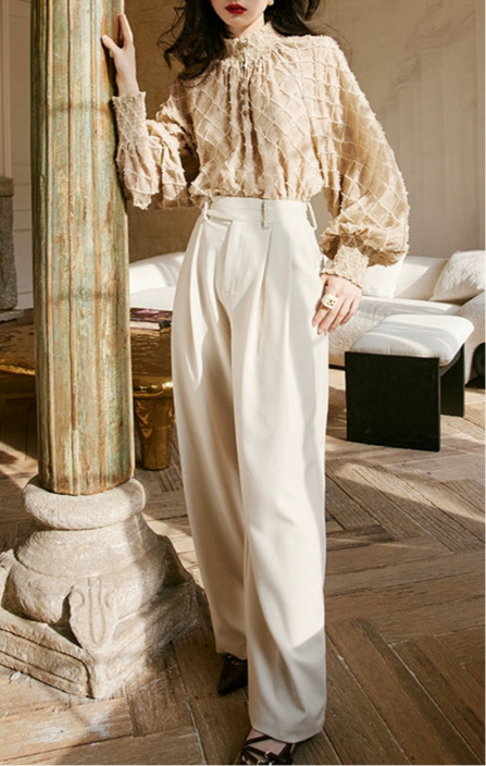 High Waist Pleated Wide Leg Pants / ハイウエストタックワイドパンツ