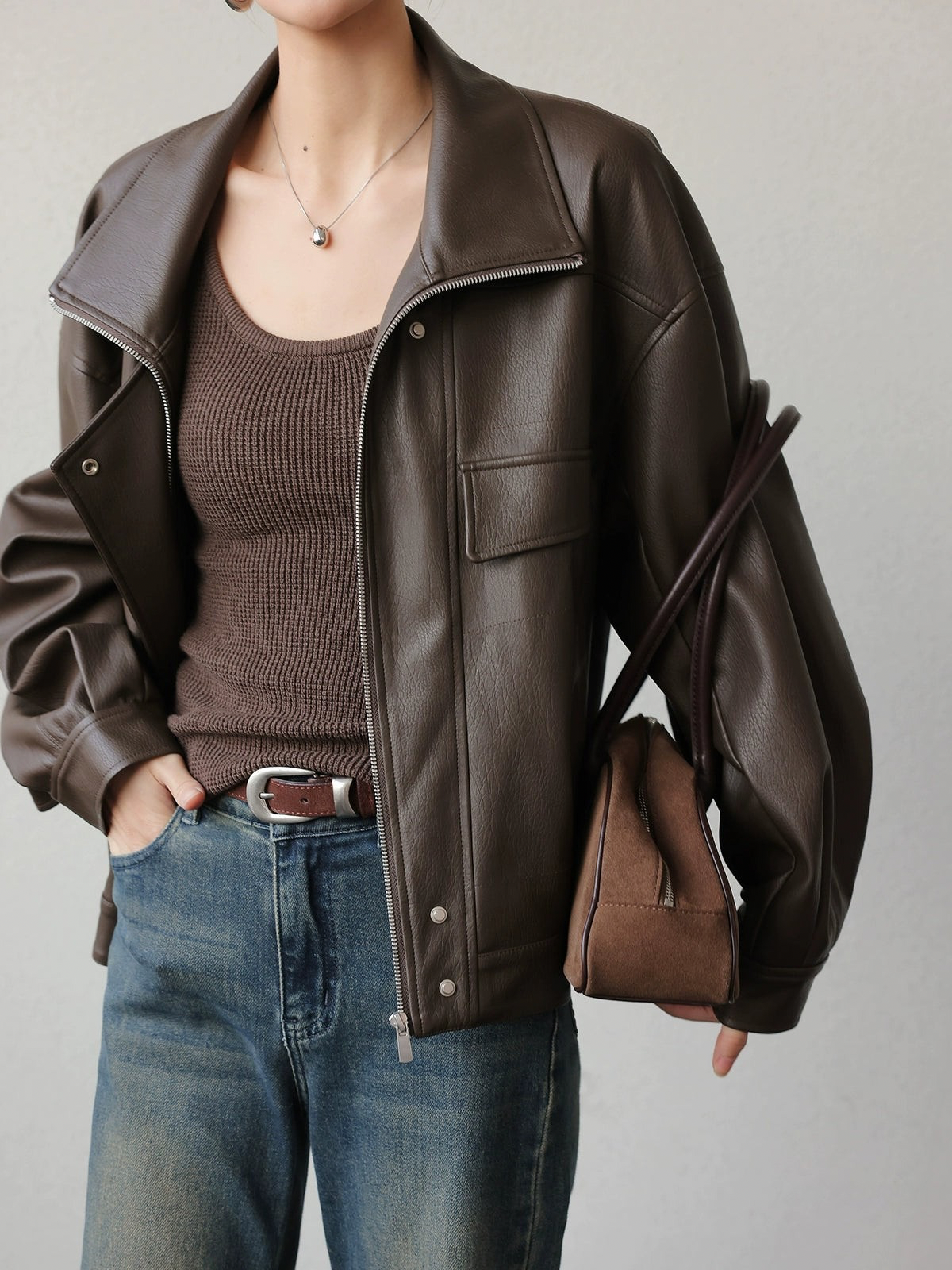 Soft Volume Faux Leather Jacket / ソフトボリュームフェイクレザージャケット