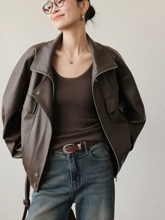 Soft Volume Faux Leather Jacket / ソフトボリュームフェイクレザージャケット