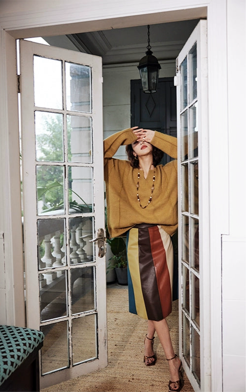 Contrast Design PU Leather Skirt / コントラストデザイン レザースカート