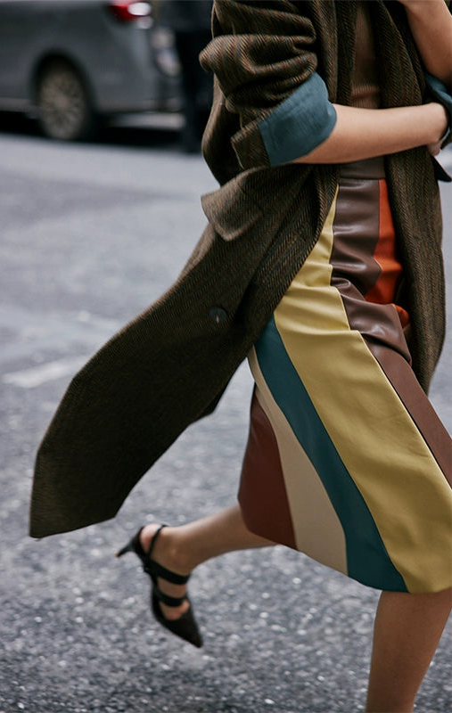 Contrast Design PU Leather Skirt / コントラストデザイン レザースカート