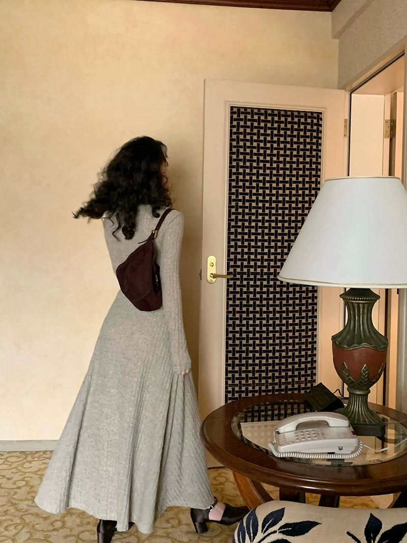 Ribbed Button Knit Dress / リブボタンロングニットワンピース