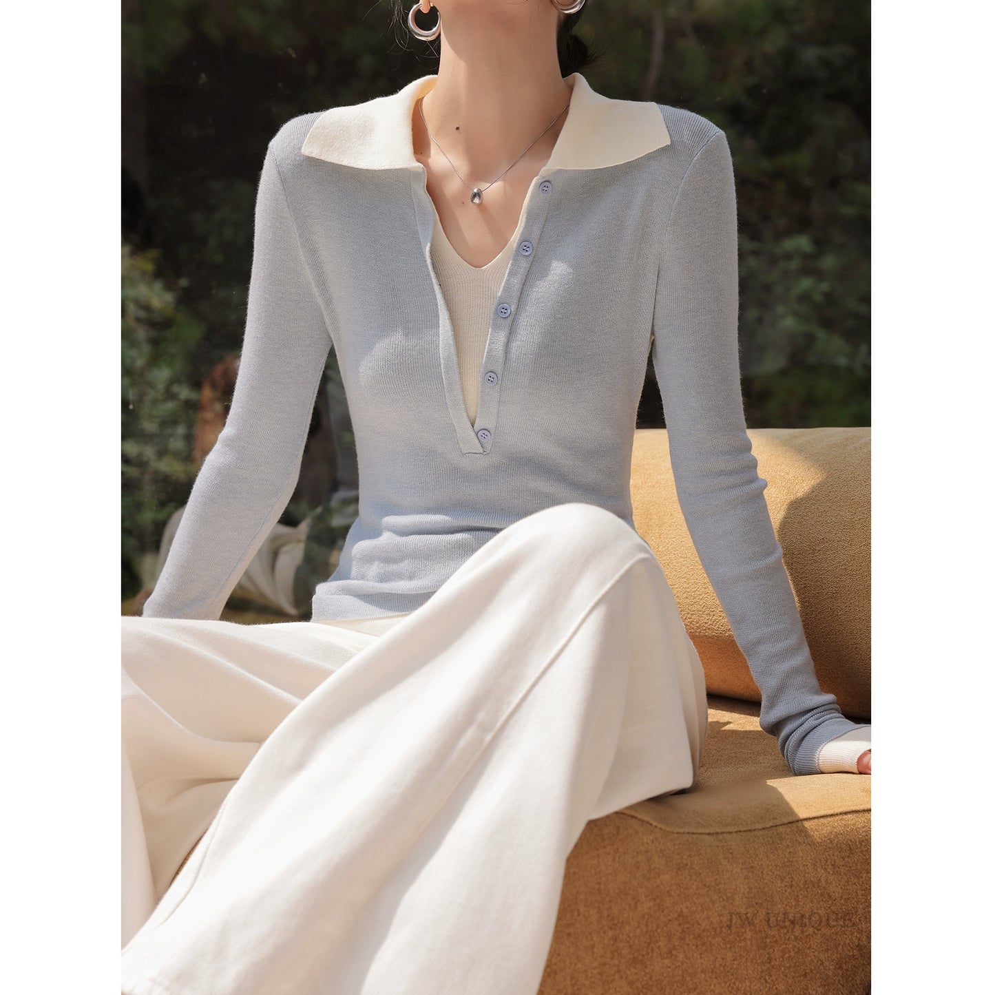 Contrast Collar Knit Top / コントラストカラーニットトップ