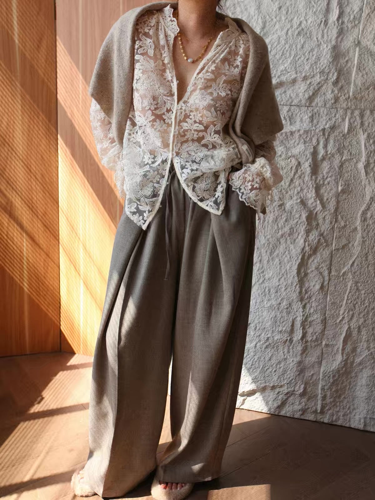 Sheer Lace Layered Blouse