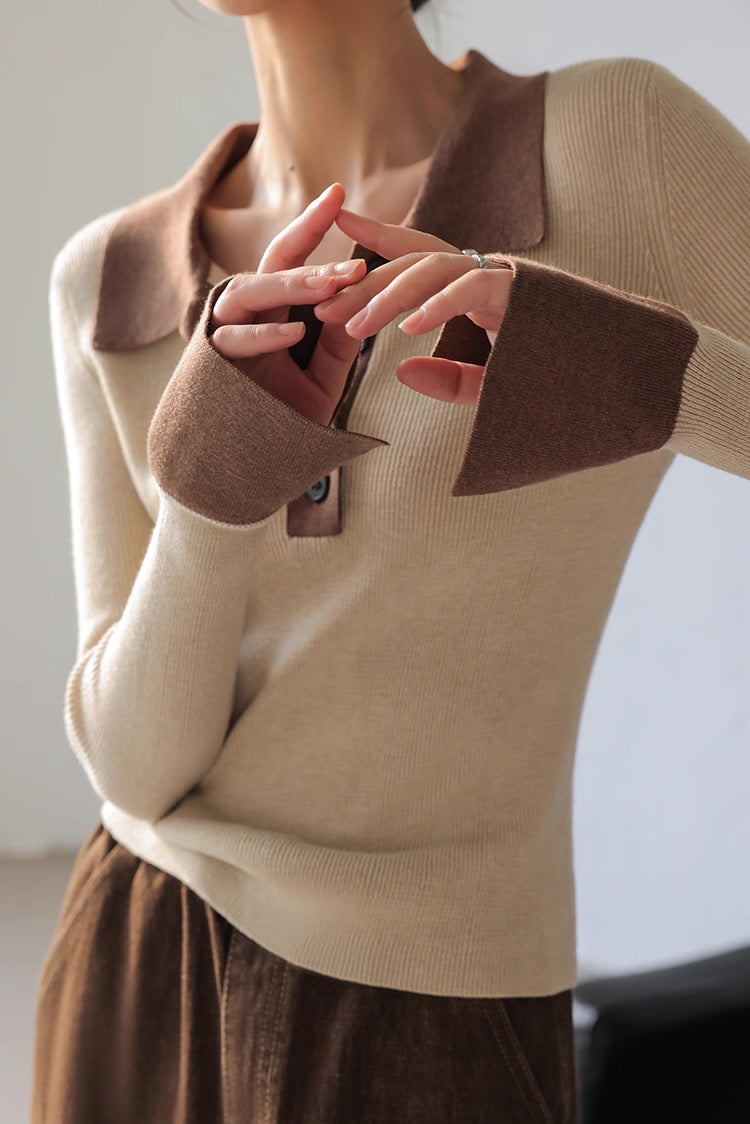 Chic Contrast Collar Knit / シックコントラストカラーニット