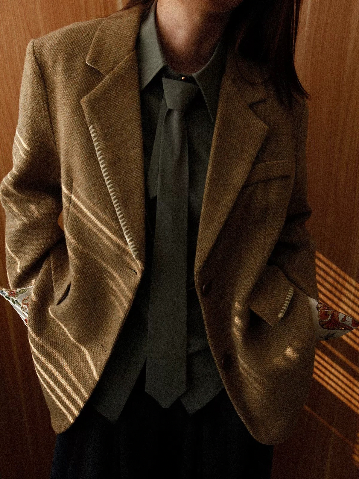 Tapestry Cuff Wool-Blend Jacket