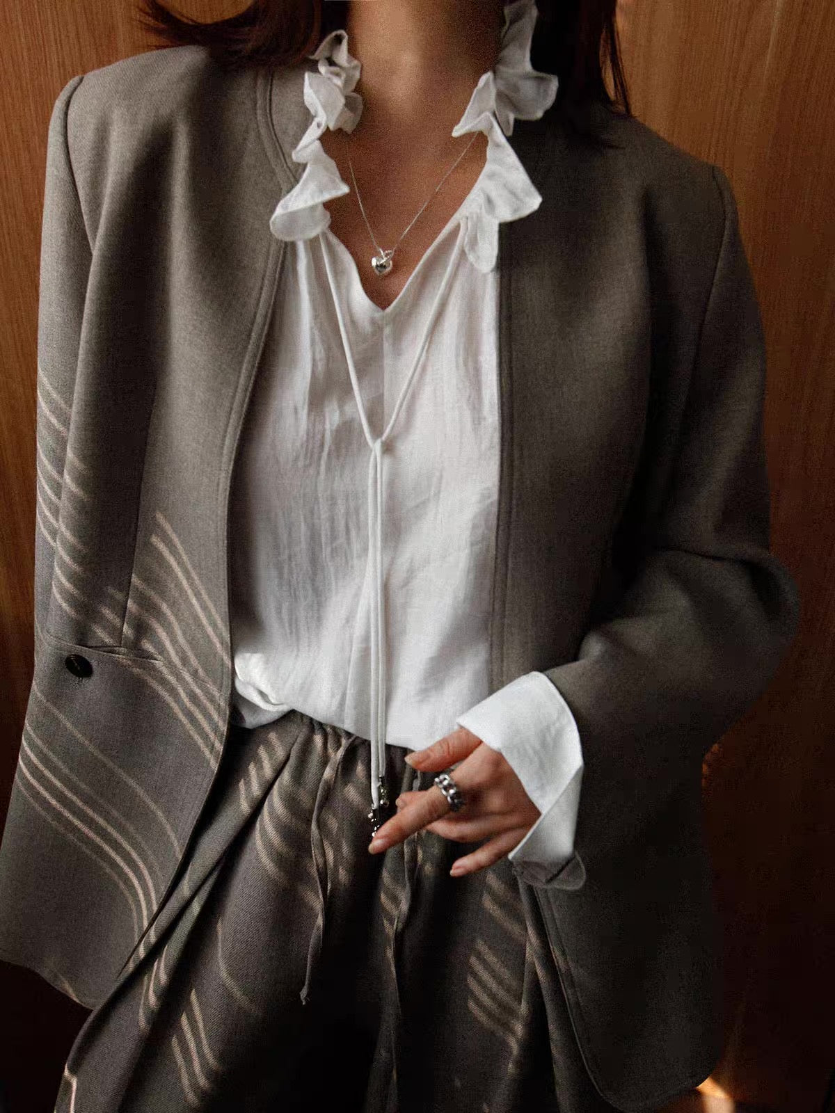 Ruffle Collar Sheer Blouse