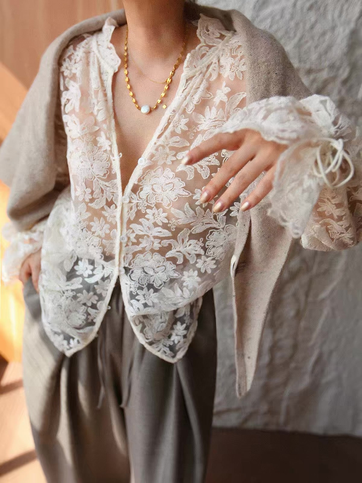 Sheer Lace Layered Blouse