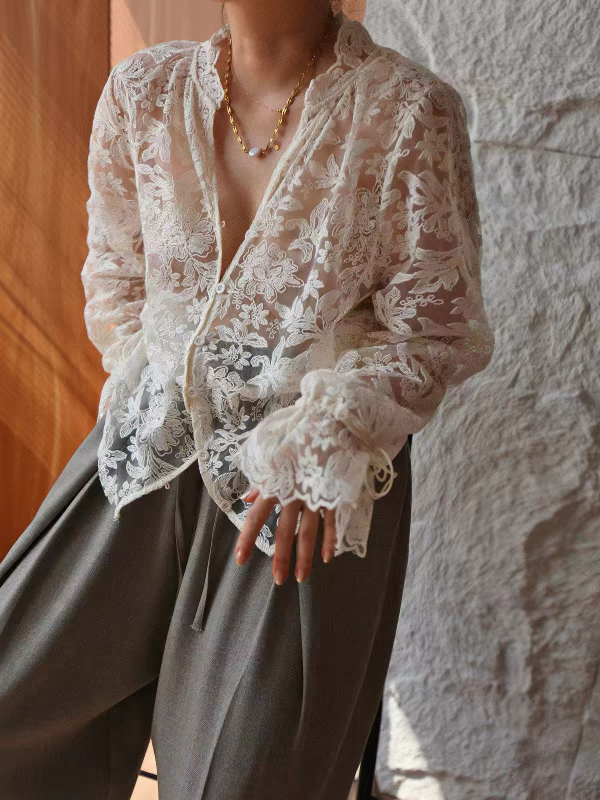 Sheer Lace Layered Blouse