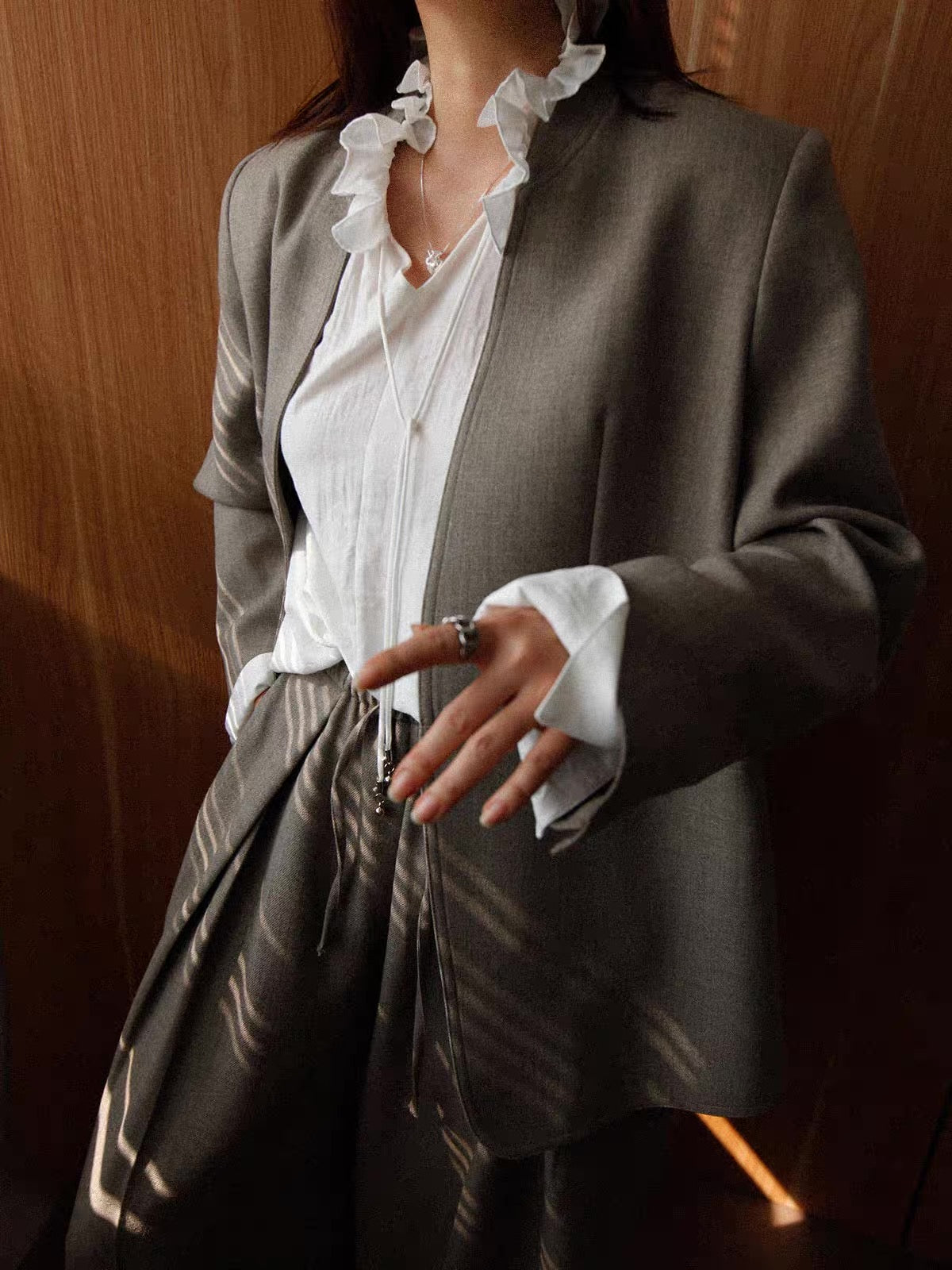 Ruffle Collar Sheer Blouse