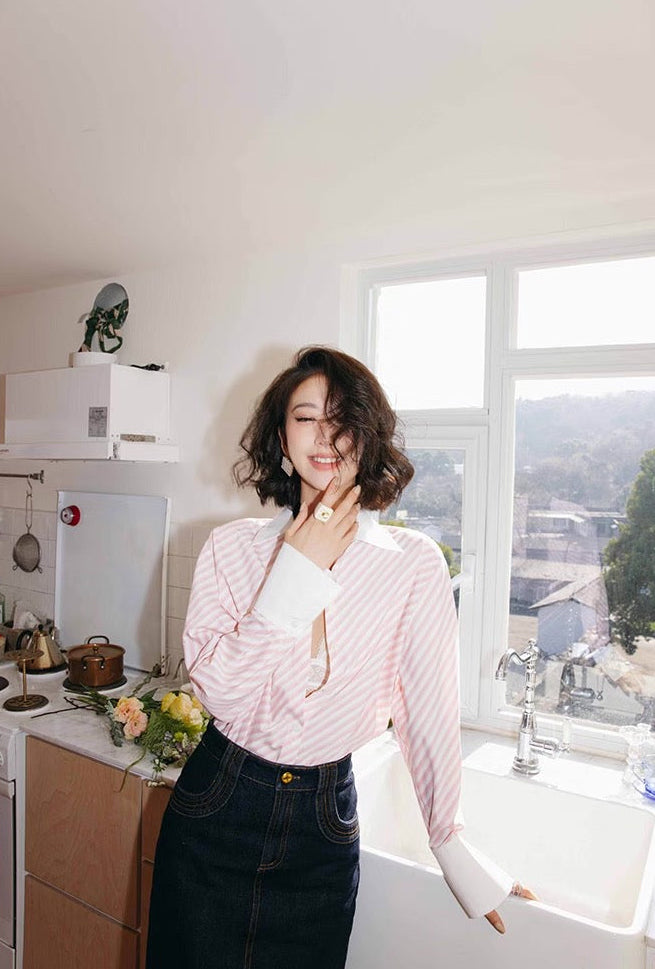 Wide Cuff Pink Cleric Shirt / ワイドカフ ピンククレリックシャツ