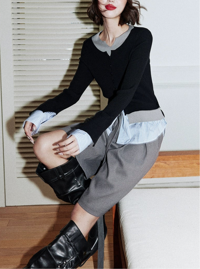 Layered Contrast Knit Shirt / レイヤードコントラストニットシャツ