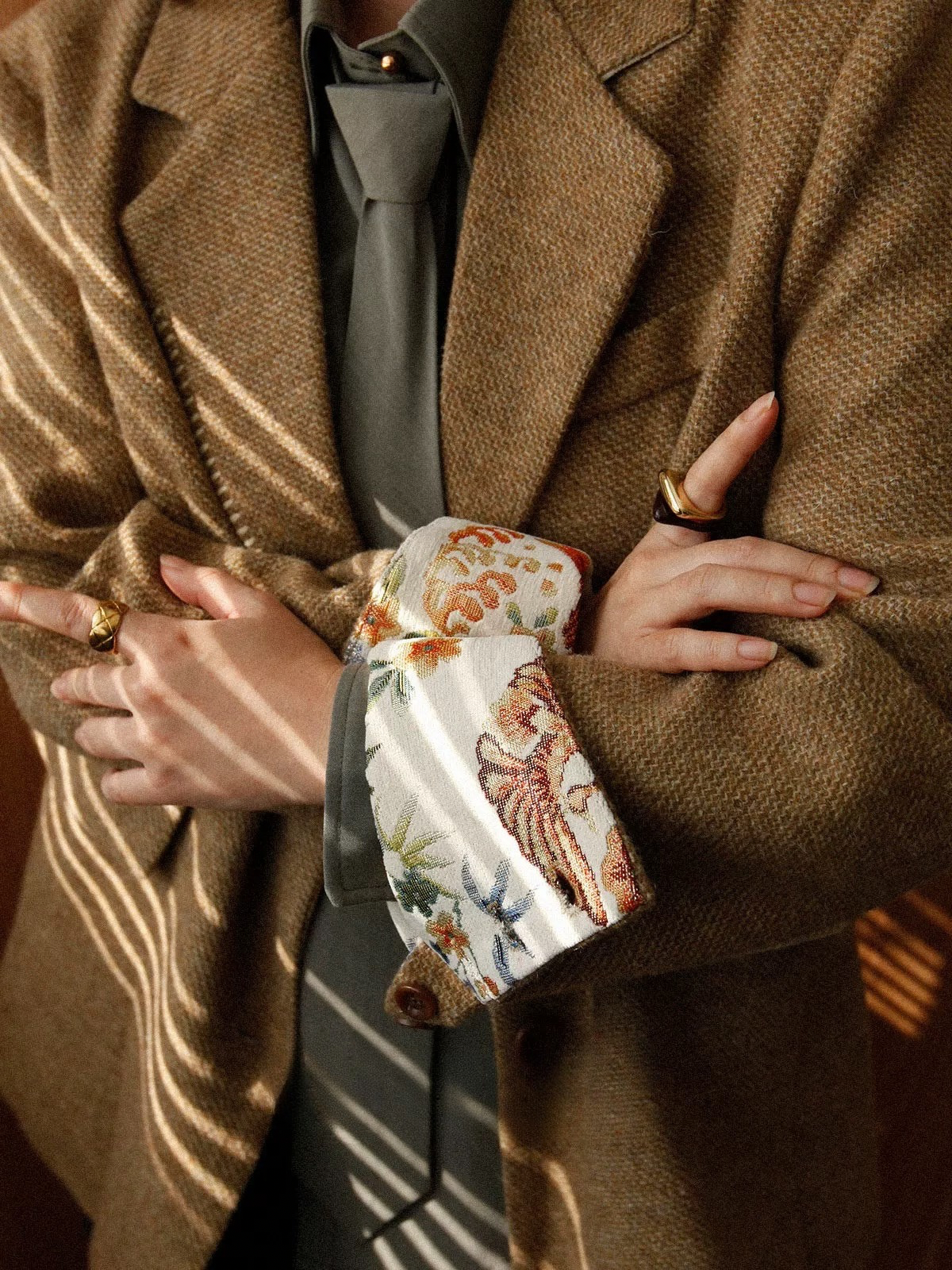 Tapestry Cuff Wool-Blend Jacket