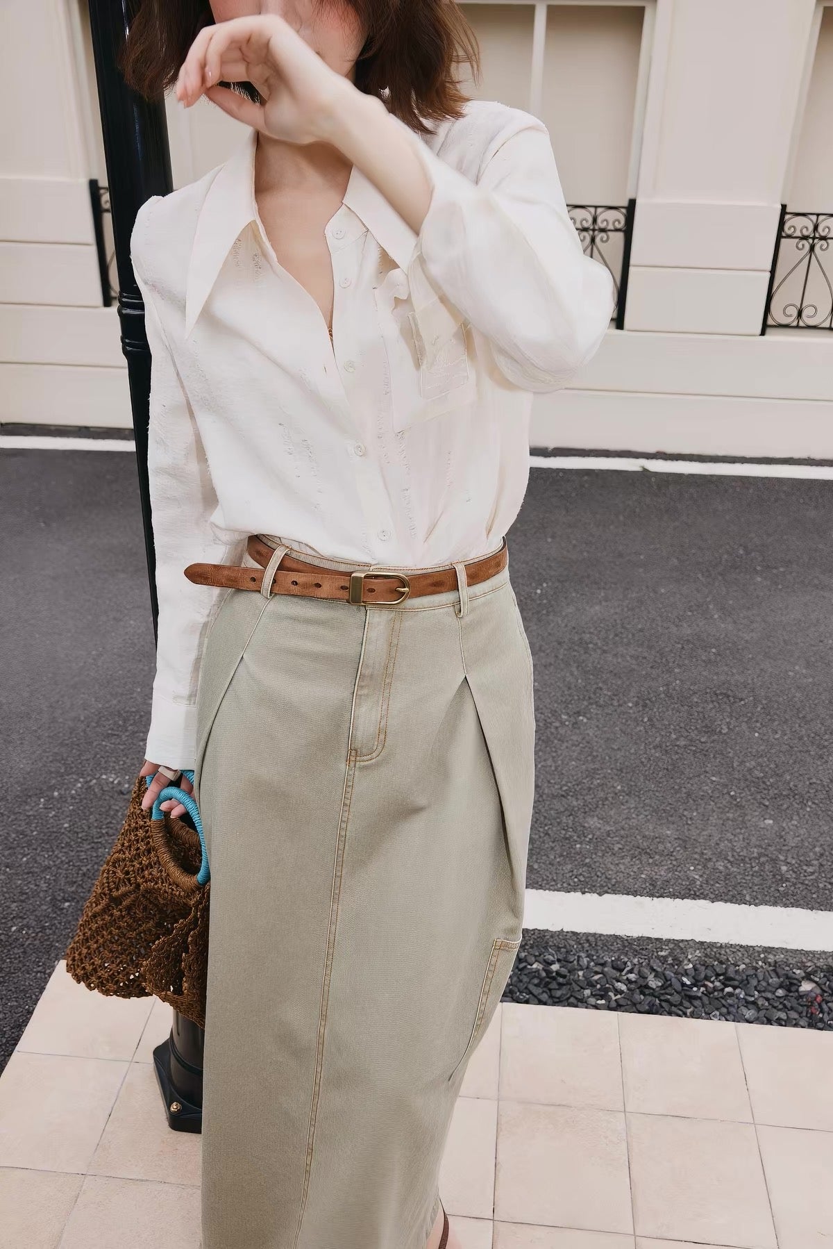 A Line Cargo Denim Skirt