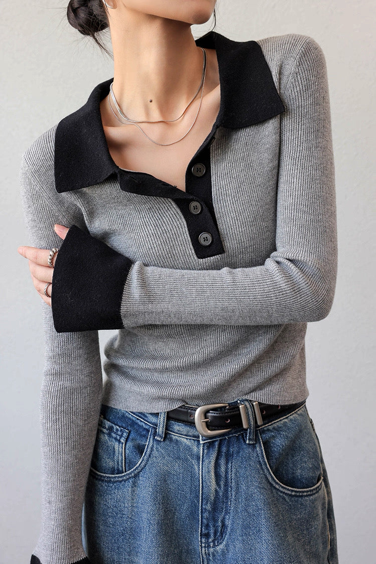 Chic Contrast Collar Knit / シックコントラストカラーニット