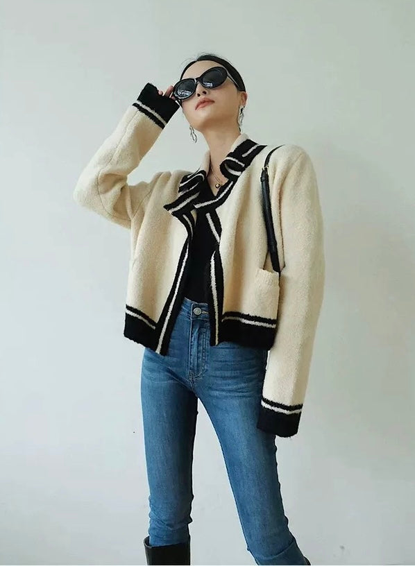 Bi-color Contrast Knit Jacket