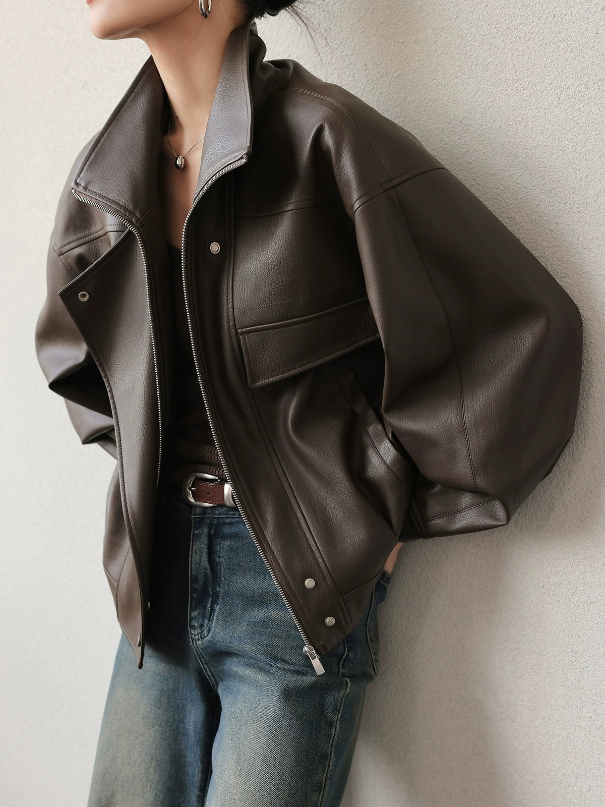 Soft Volume Faux Leather Jacket / ソフトボリュームフェイクレザージャケット