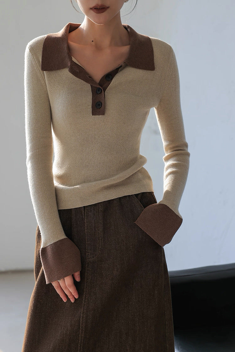 Chic Contrast Collar Knit / シックコントラストカラーニット