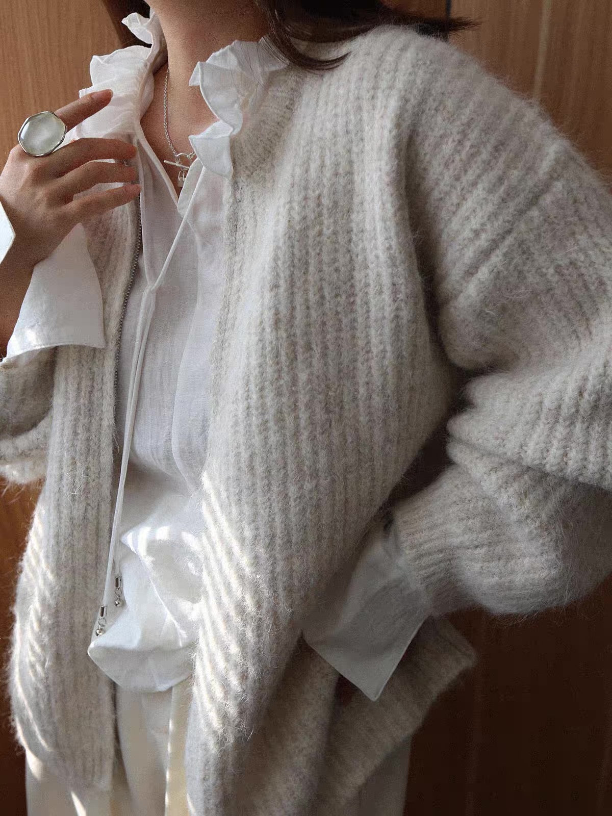 Ruffle Collar Sheer Blouse