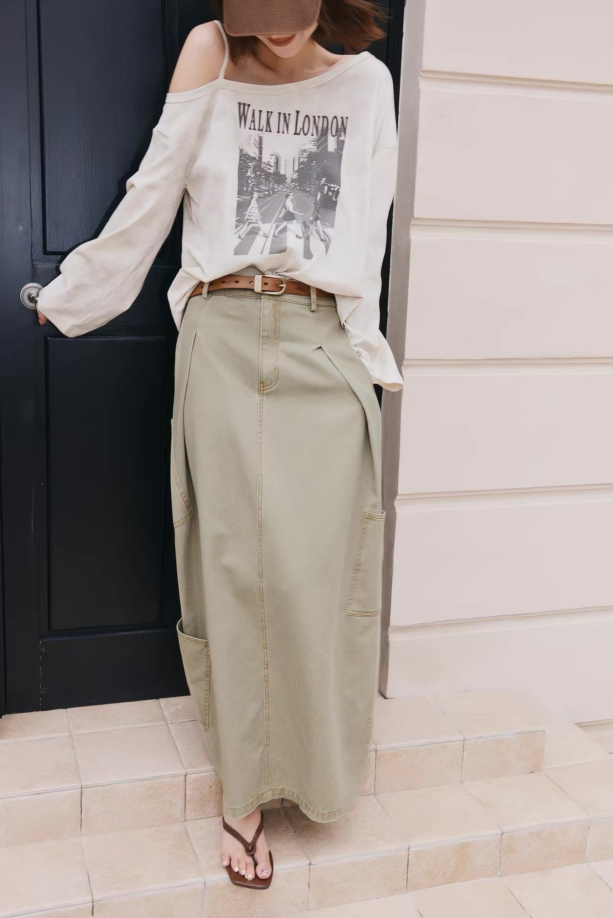 A Line Cargo Denim Skirt