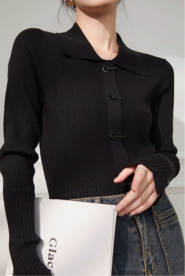 Hook Detail Rib Knit Cardigan / フックディテールリブニットカーディガン