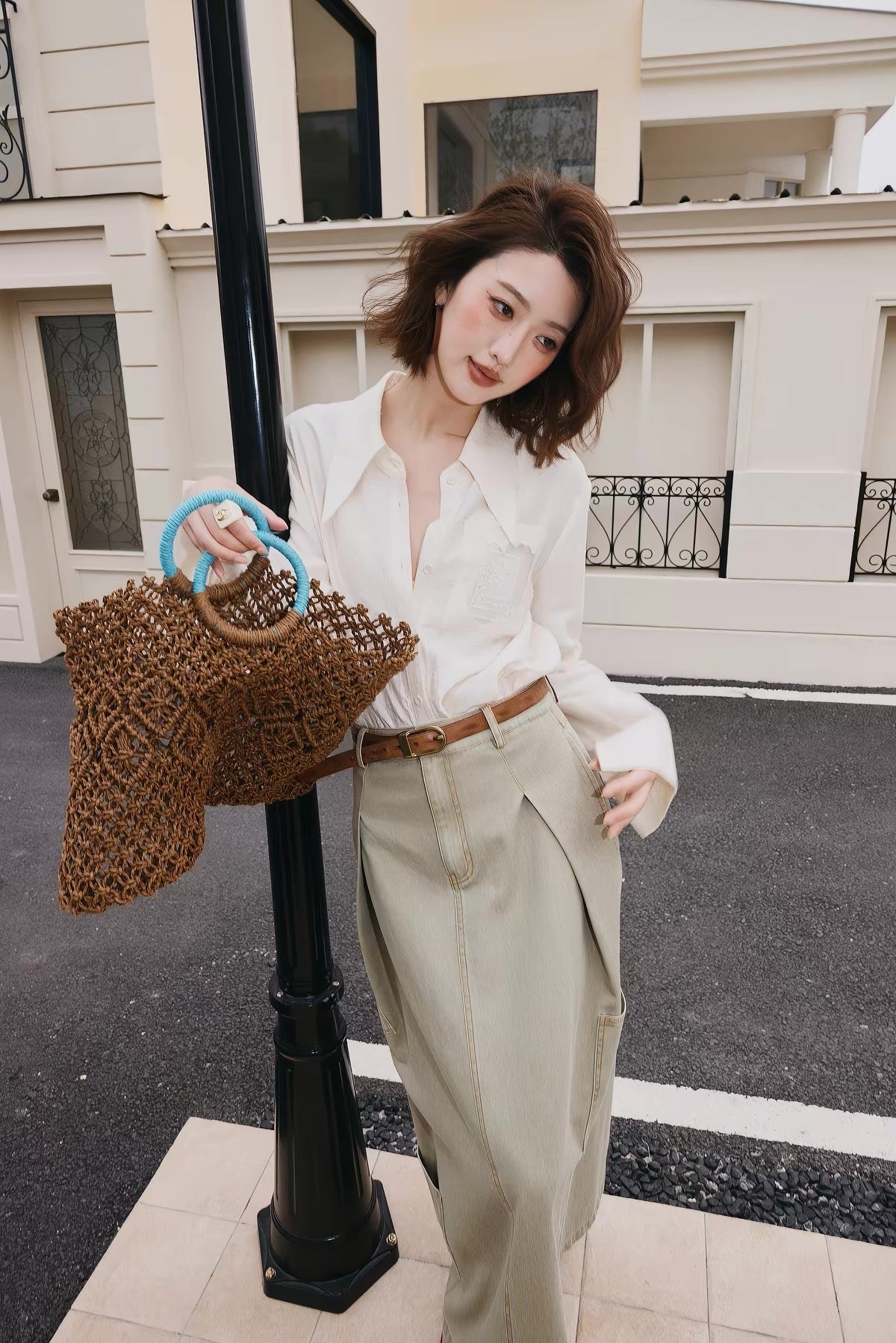 A Line Cargo Denim Skirt