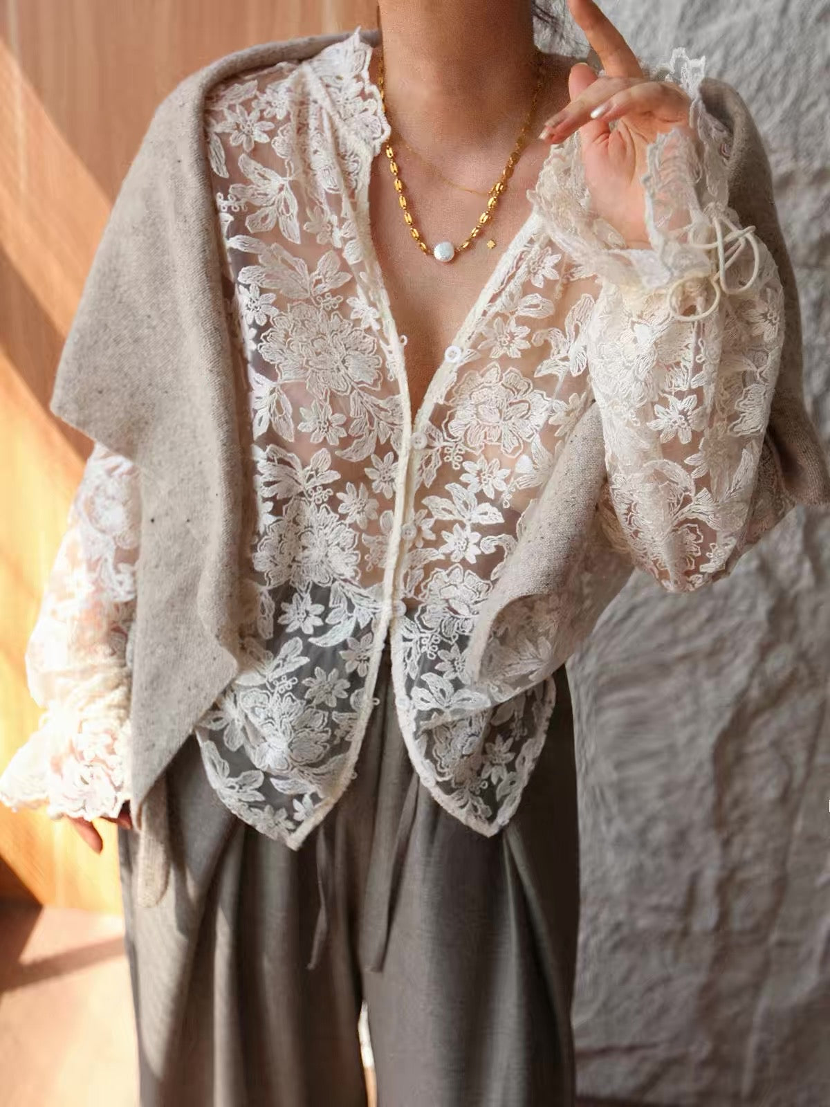 Sheer Lace Layered Blouse