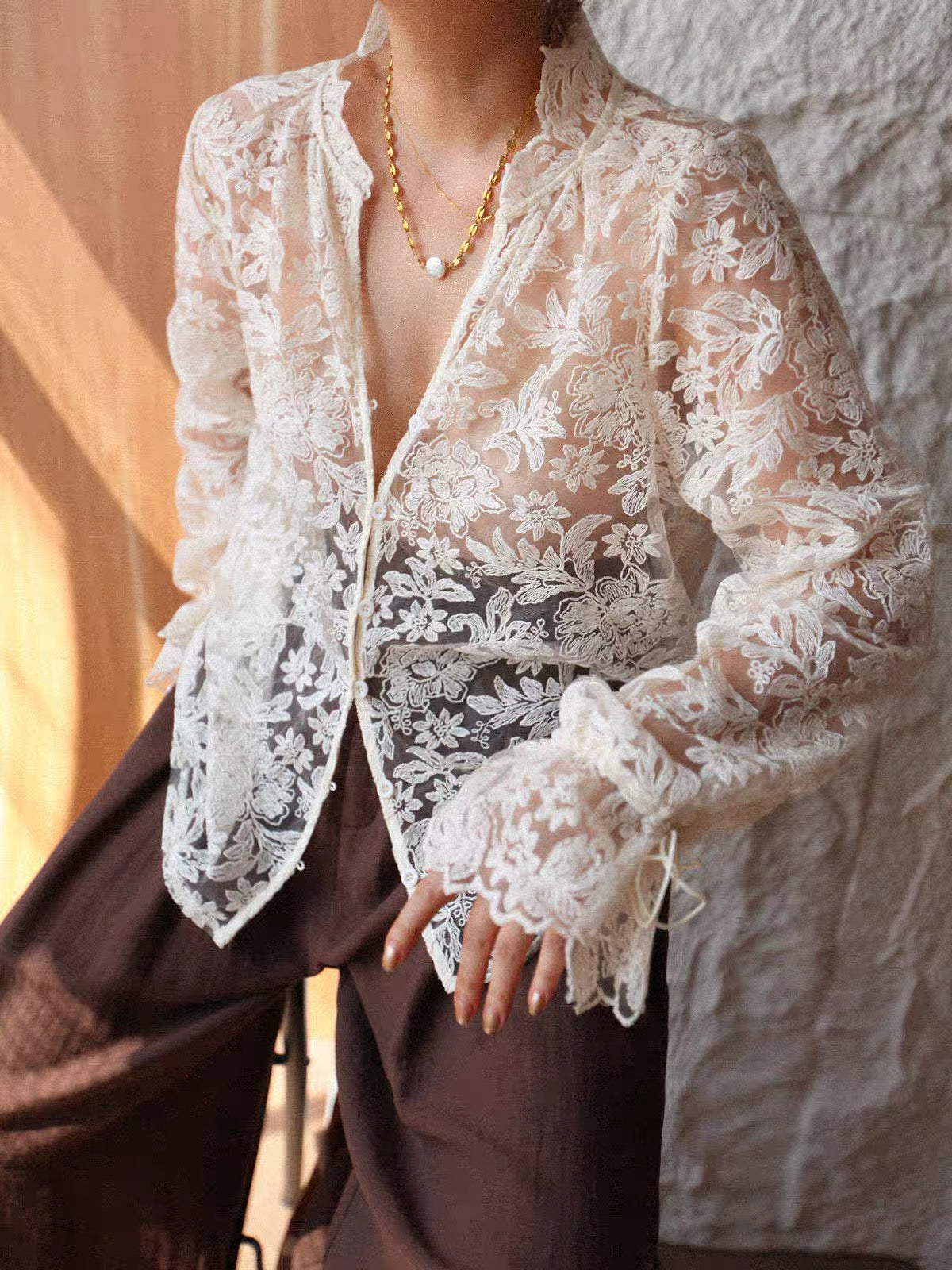 Sheer Lace Layered Blouse