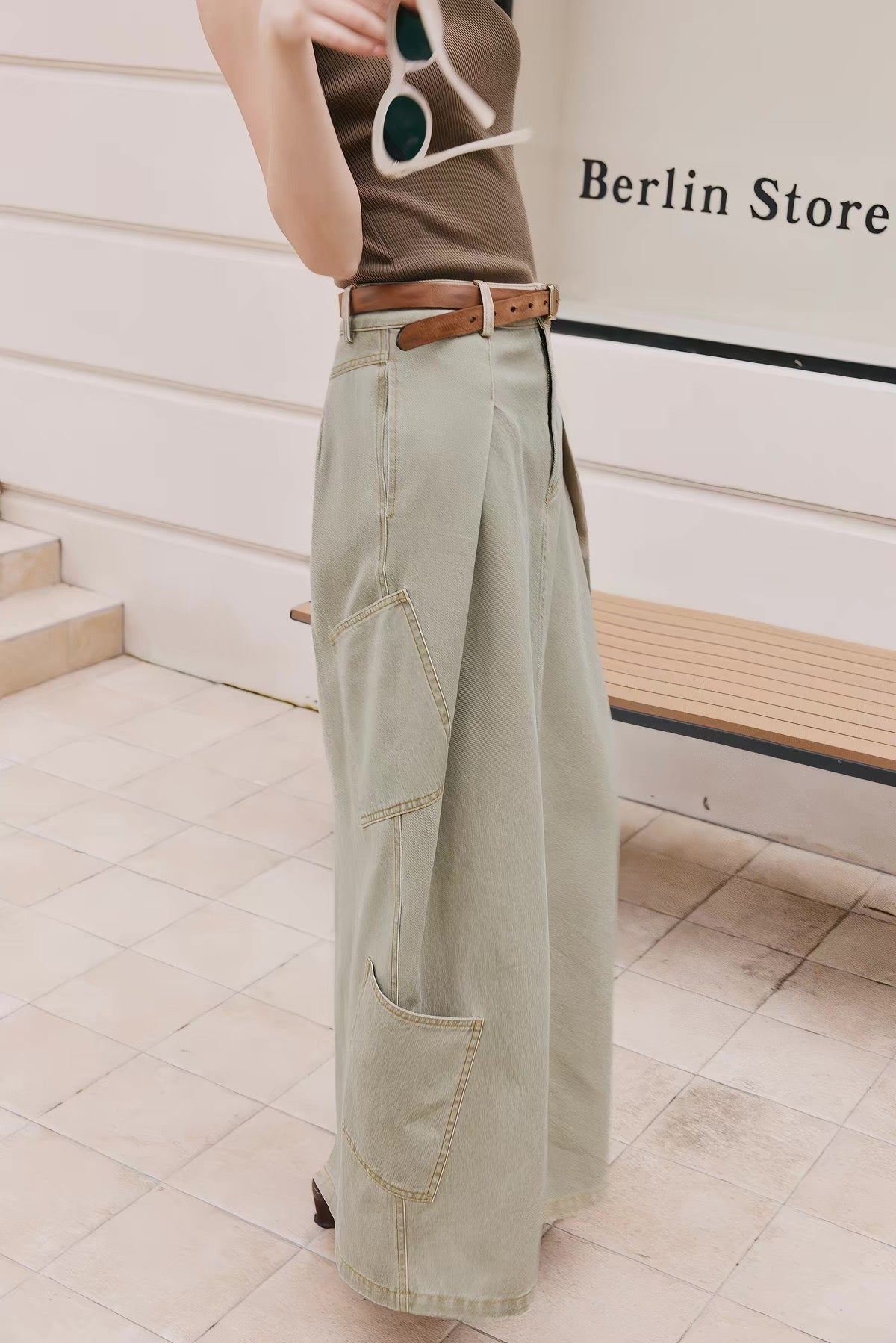 A Line Cargo Denim Skirt
