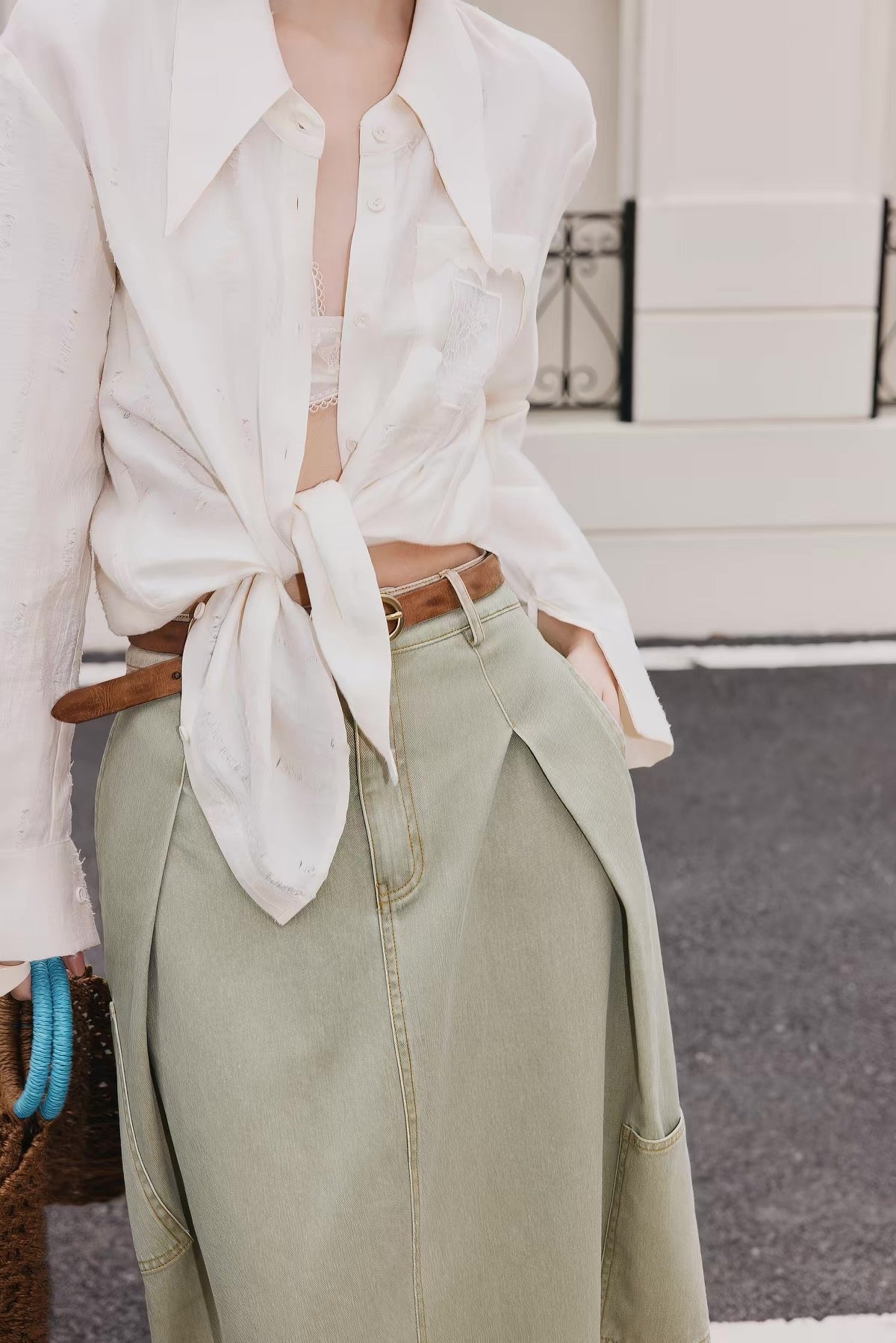 A Line Cargo Denim Skirt