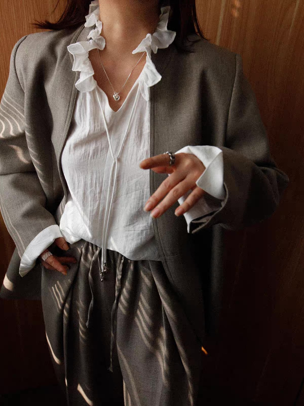 Ruffle Collar Sheer Blouse