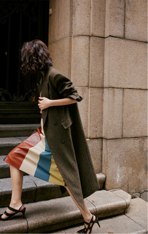 Contrast Design PU Leather Skirt / コントラストデザイン レザースカート