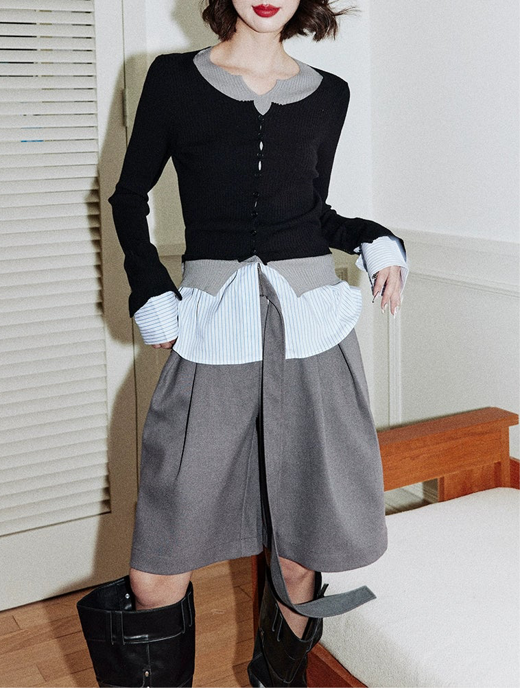 Layered Contrast Knit Shirt / レイヤードコントラストニットシャツ