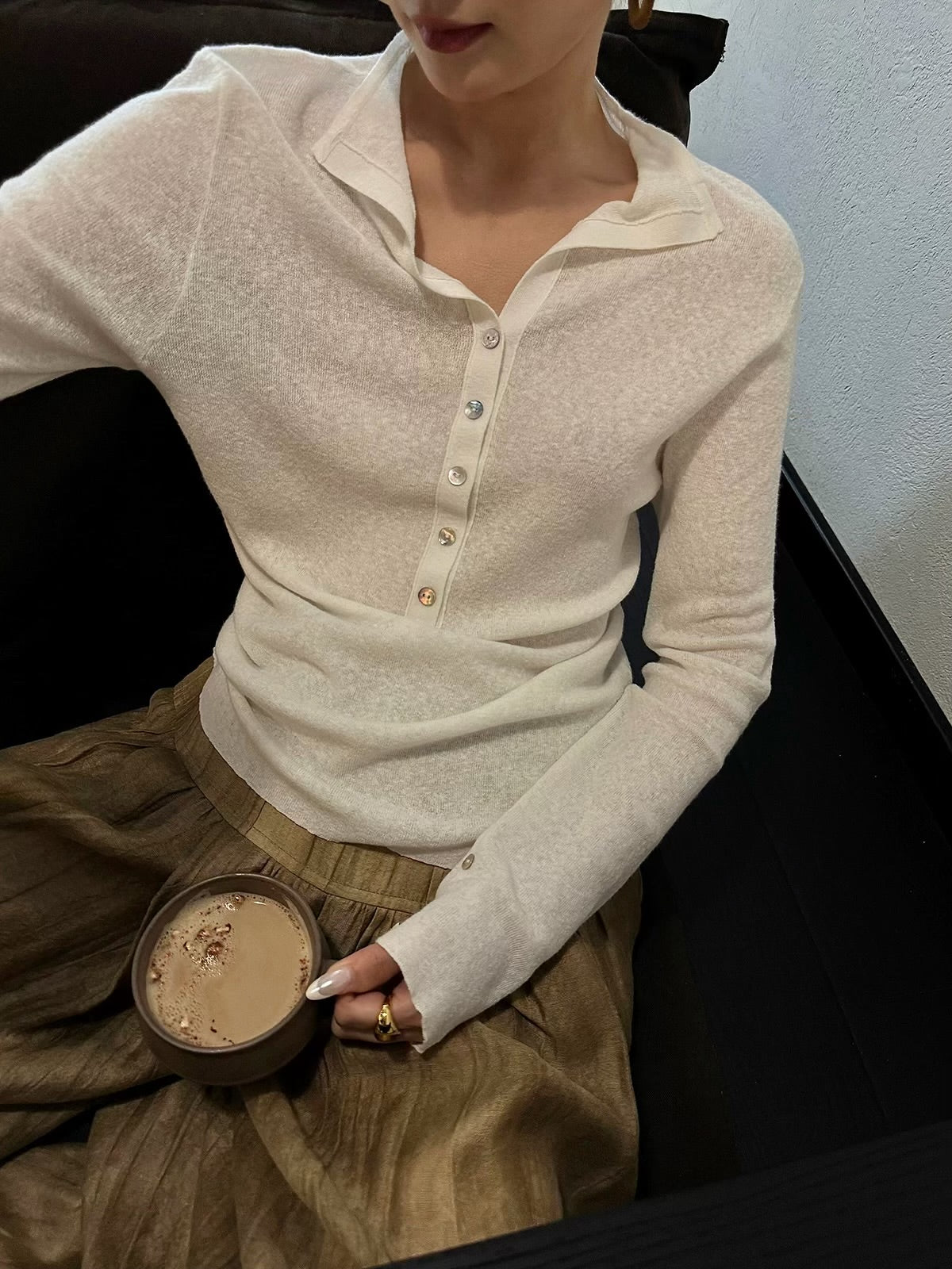 Linen Blend Button Knit Top