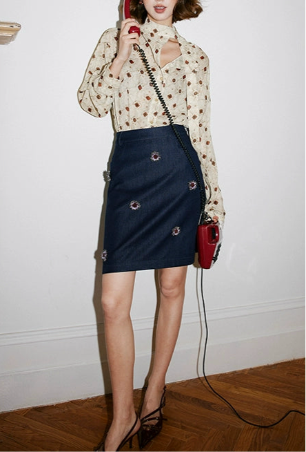 Beaded Denim Mini Skirt / ビーズデニムミニスカート