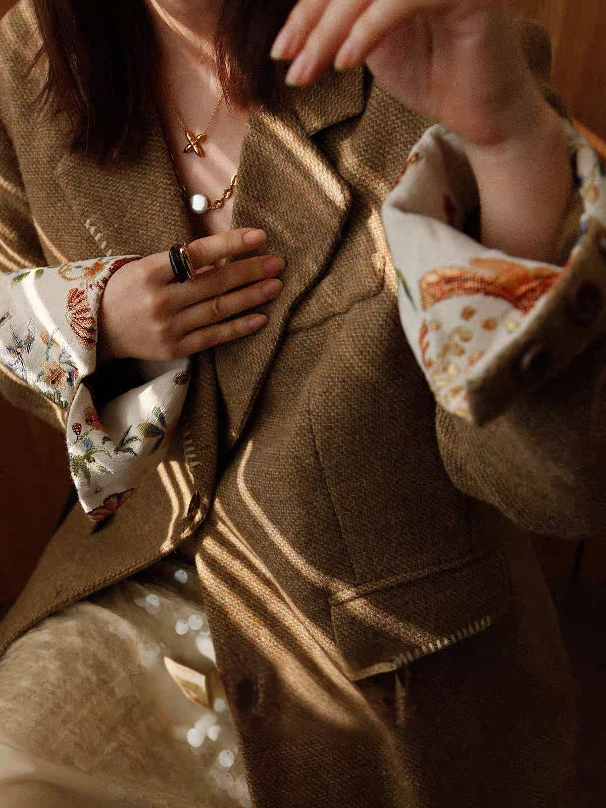 Tapestry Cuff Wool-Blend Jacket
