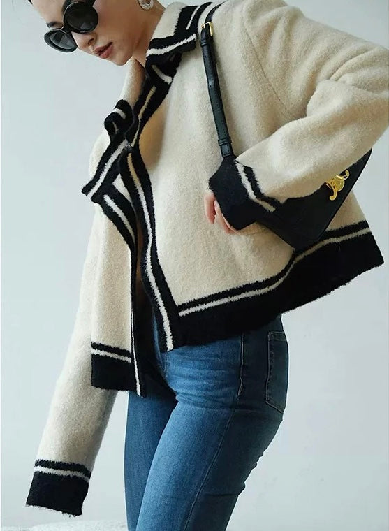 Bi-color Contrast Knit Jacket