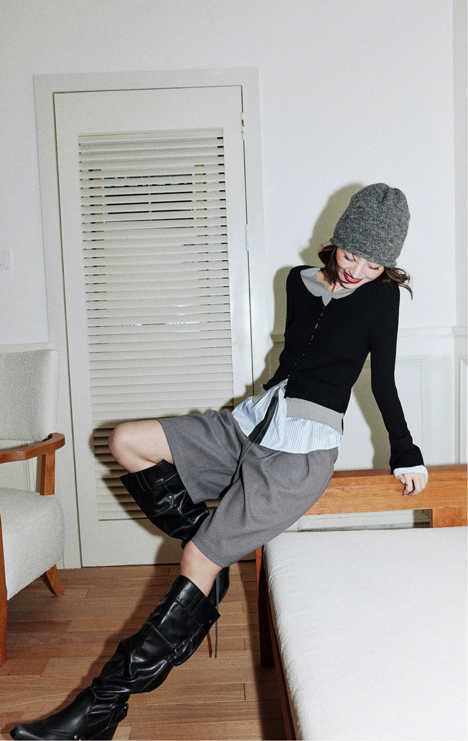 Layered Contrast Knit Shirt / レイヤードコントラストニットシャツ