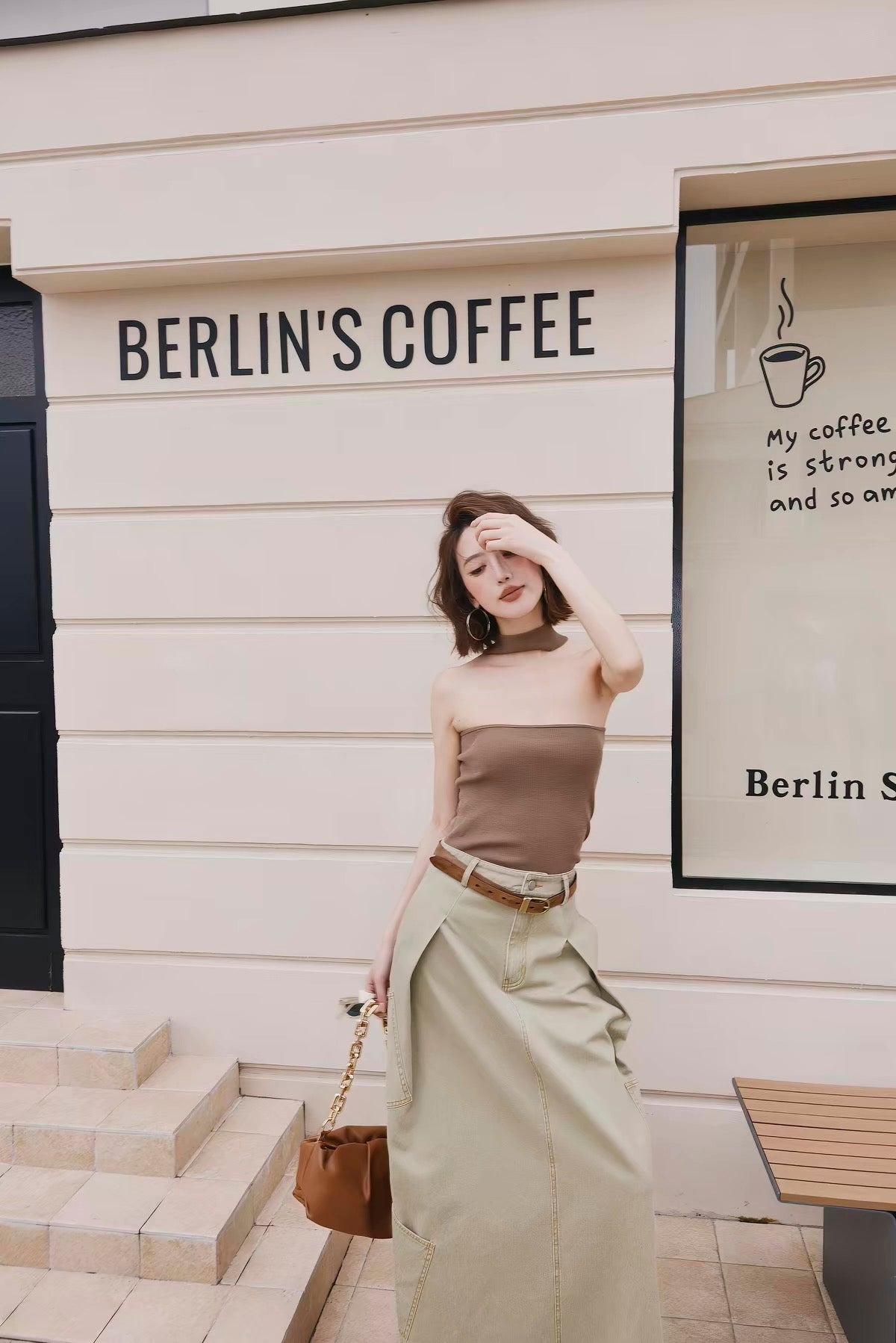 A Line Cargo Denim Skirt
