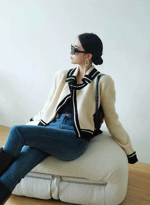 Bi-color Contrast Knit Jacket