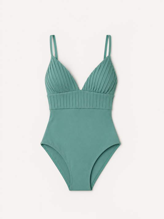 Pleated V One Piece Swimwear