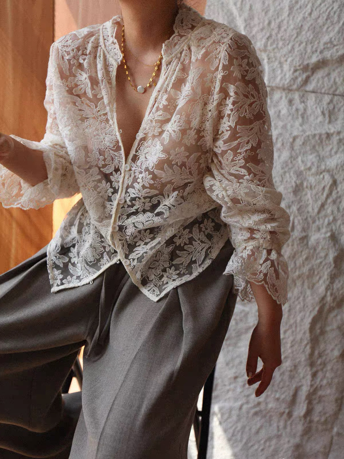 Sheer Lace Layered Blouse