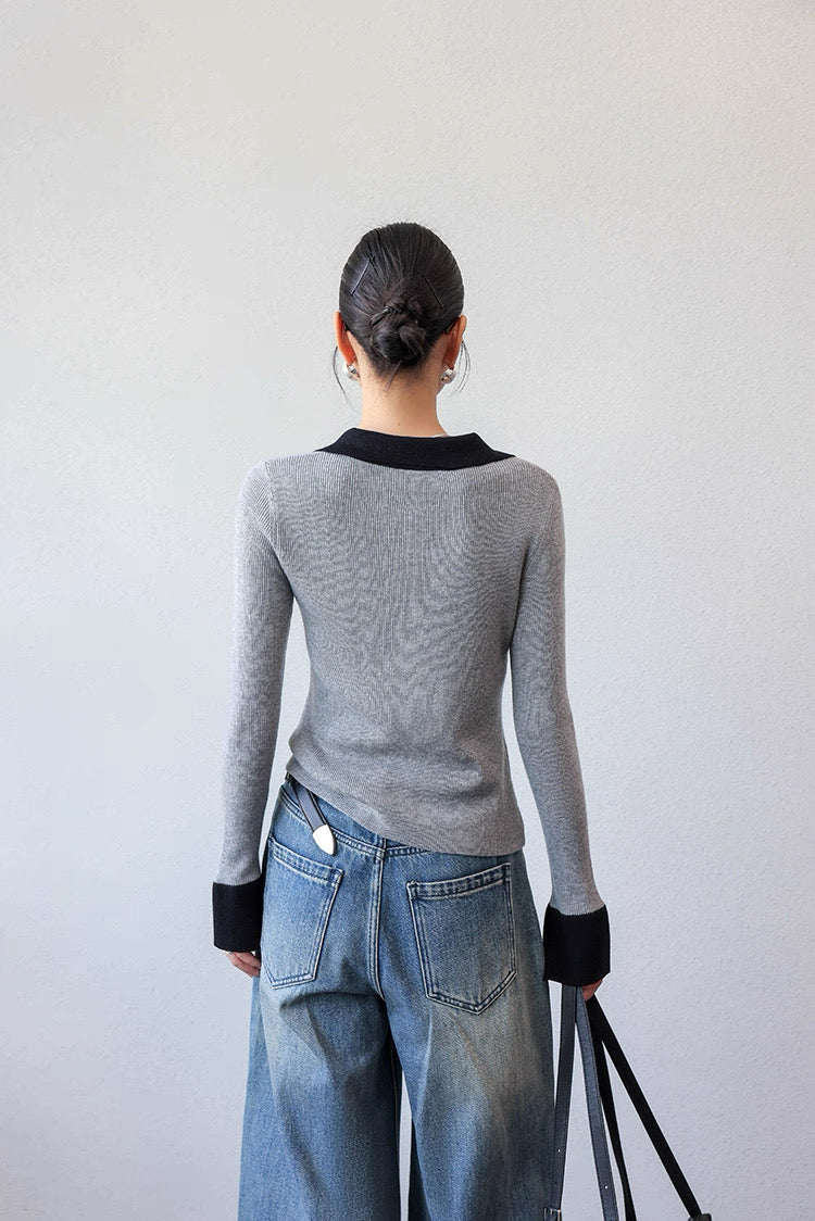 Chic Contrast Collar Knit / シックコントラストカラーニット