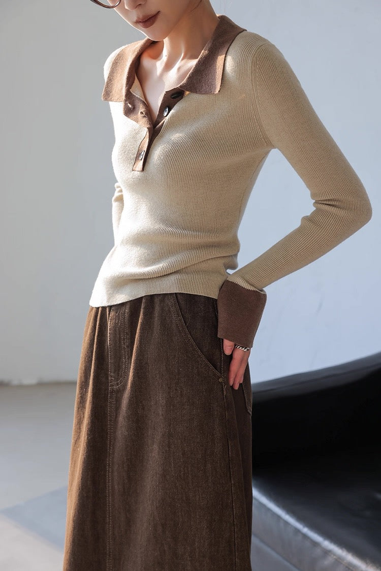 Chic Contrast Collar Knit / シックコントラストカラーニット