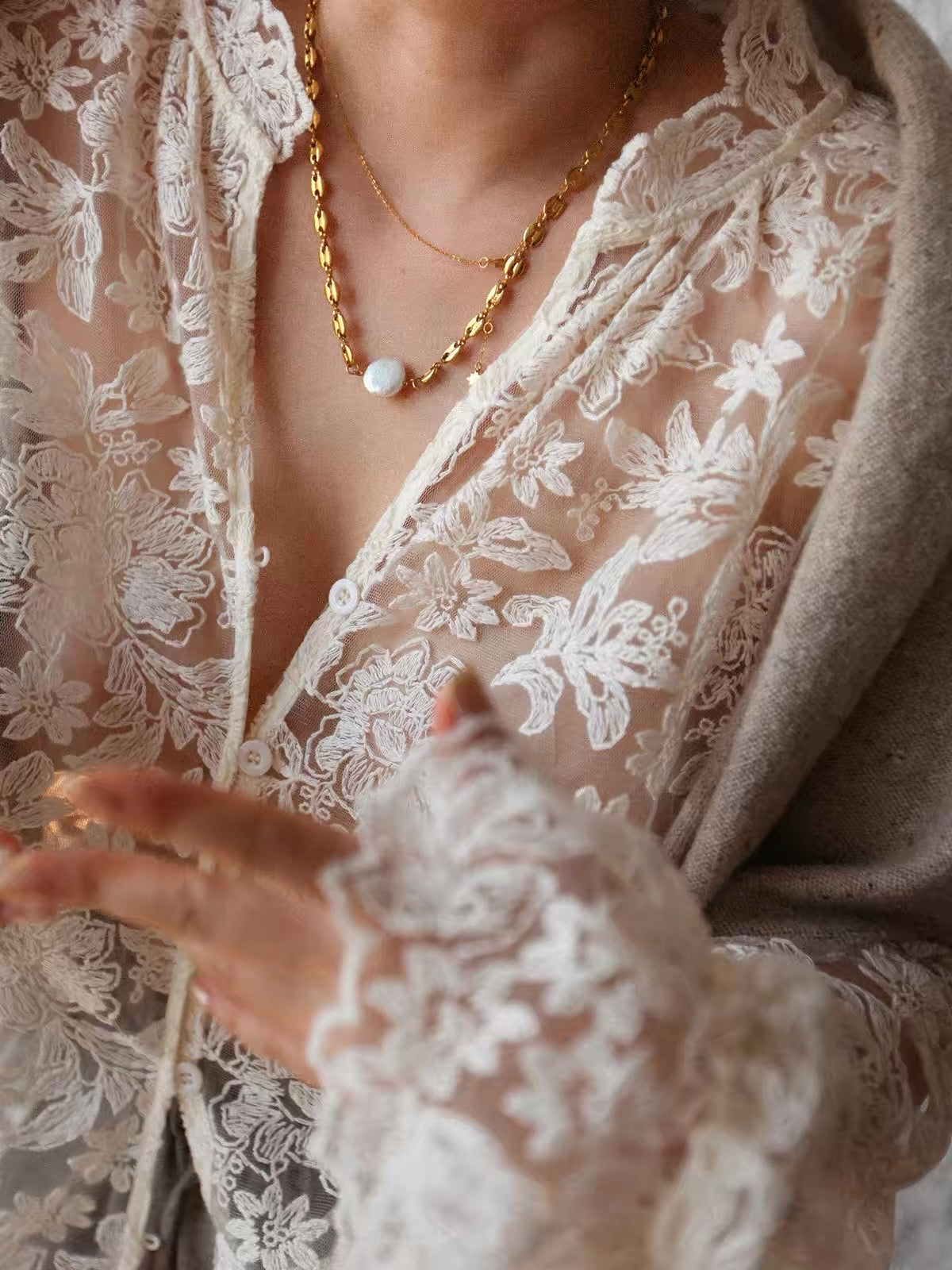 Sheer Lace Layered Blouse
