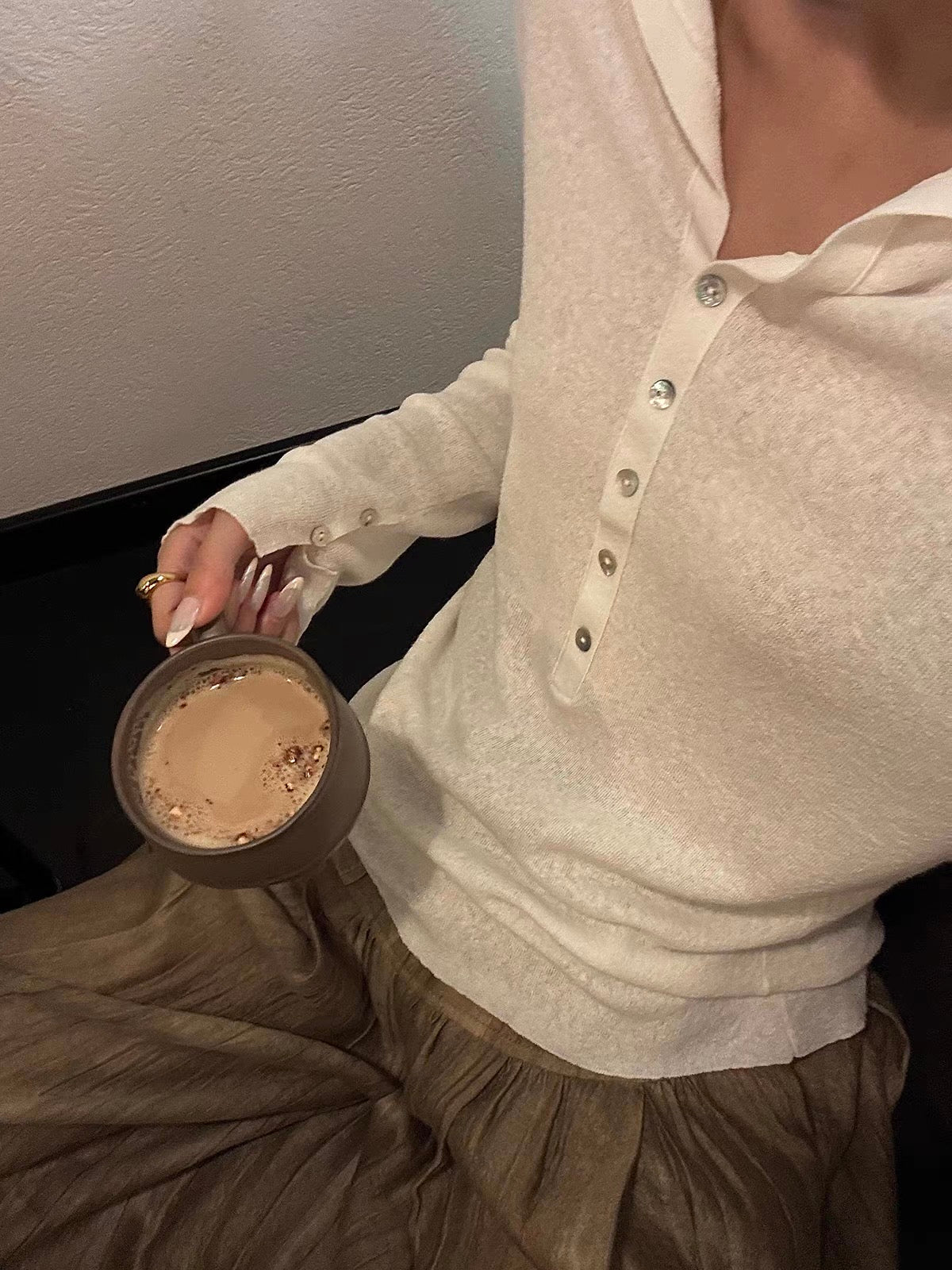 Linen Blend Button Knit Top
