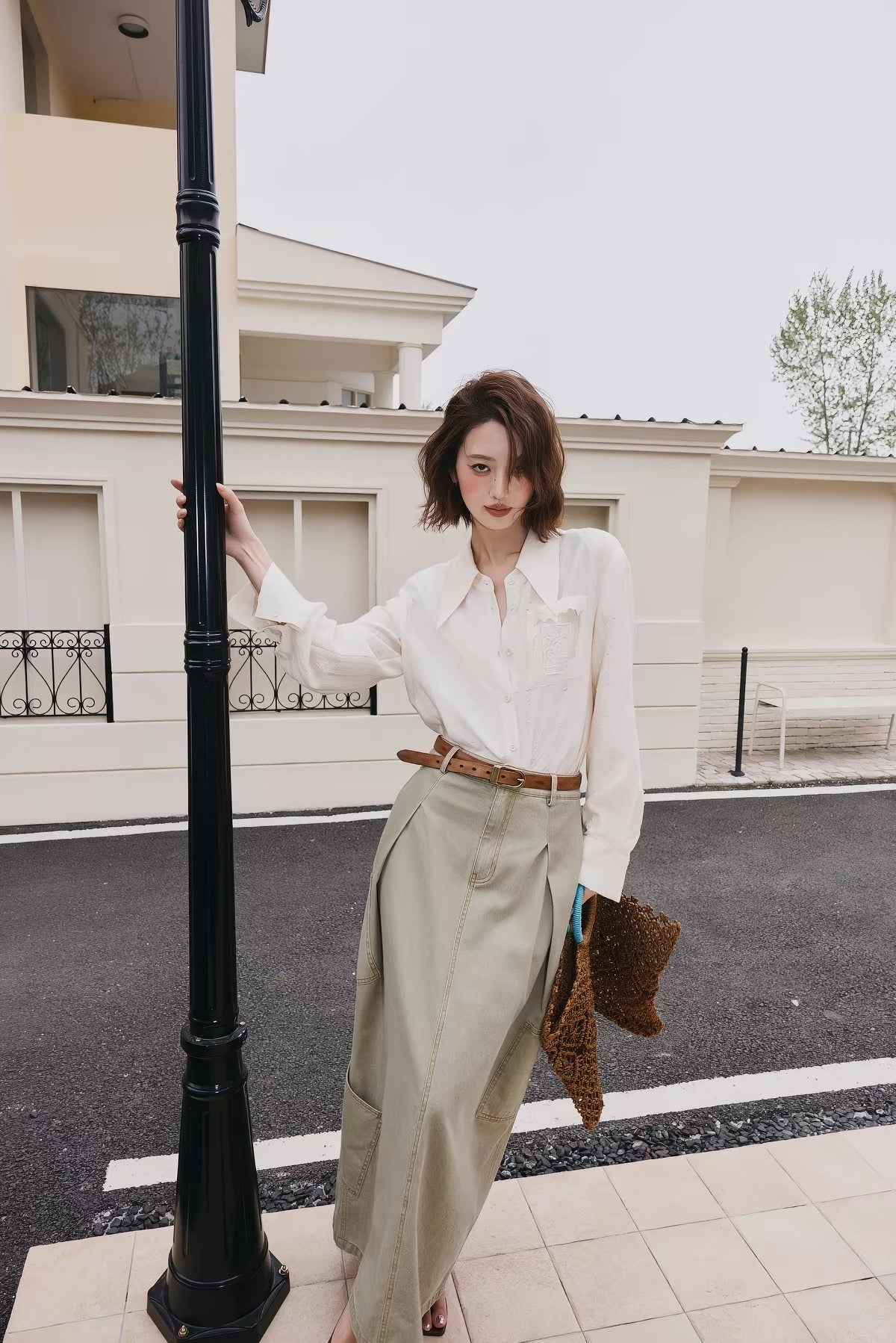 A Line Cargo Denim Skirt