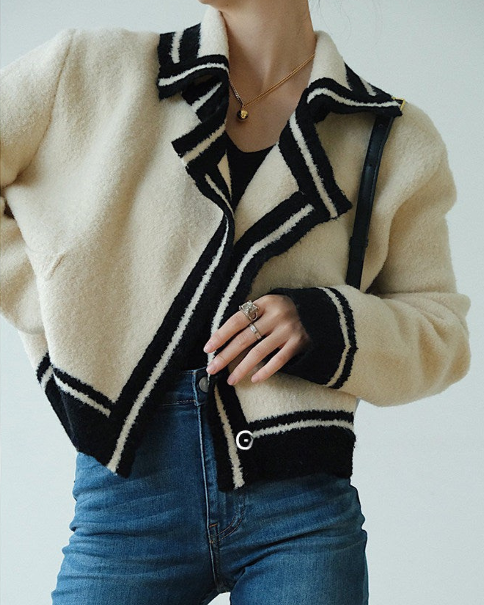 Bi-color Contrast Knit Jacket